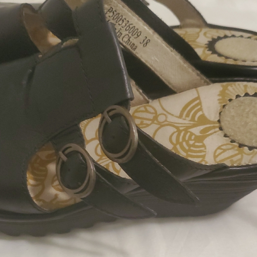 Fly London Black Leather Mules with Dual Buckles - Picture 8 of 13